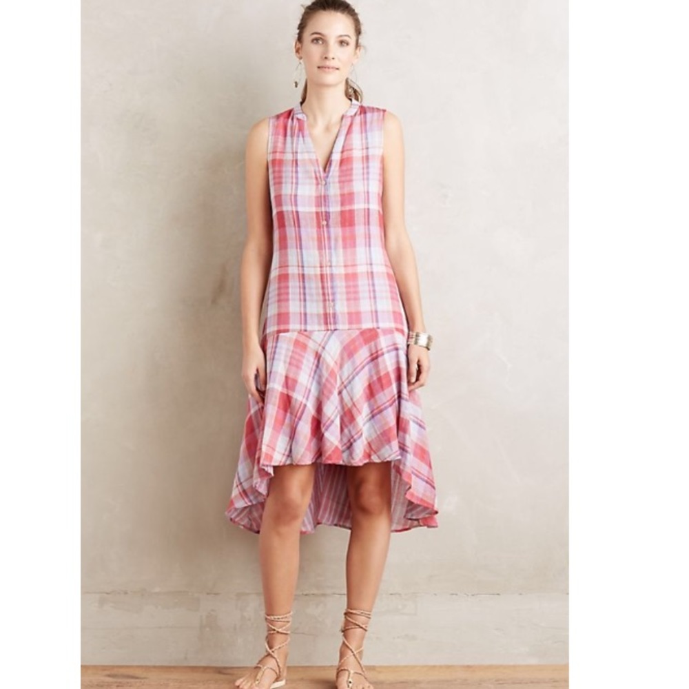 NWT Anthropologie Maeve plaid Hi Lo Dress Sz Small